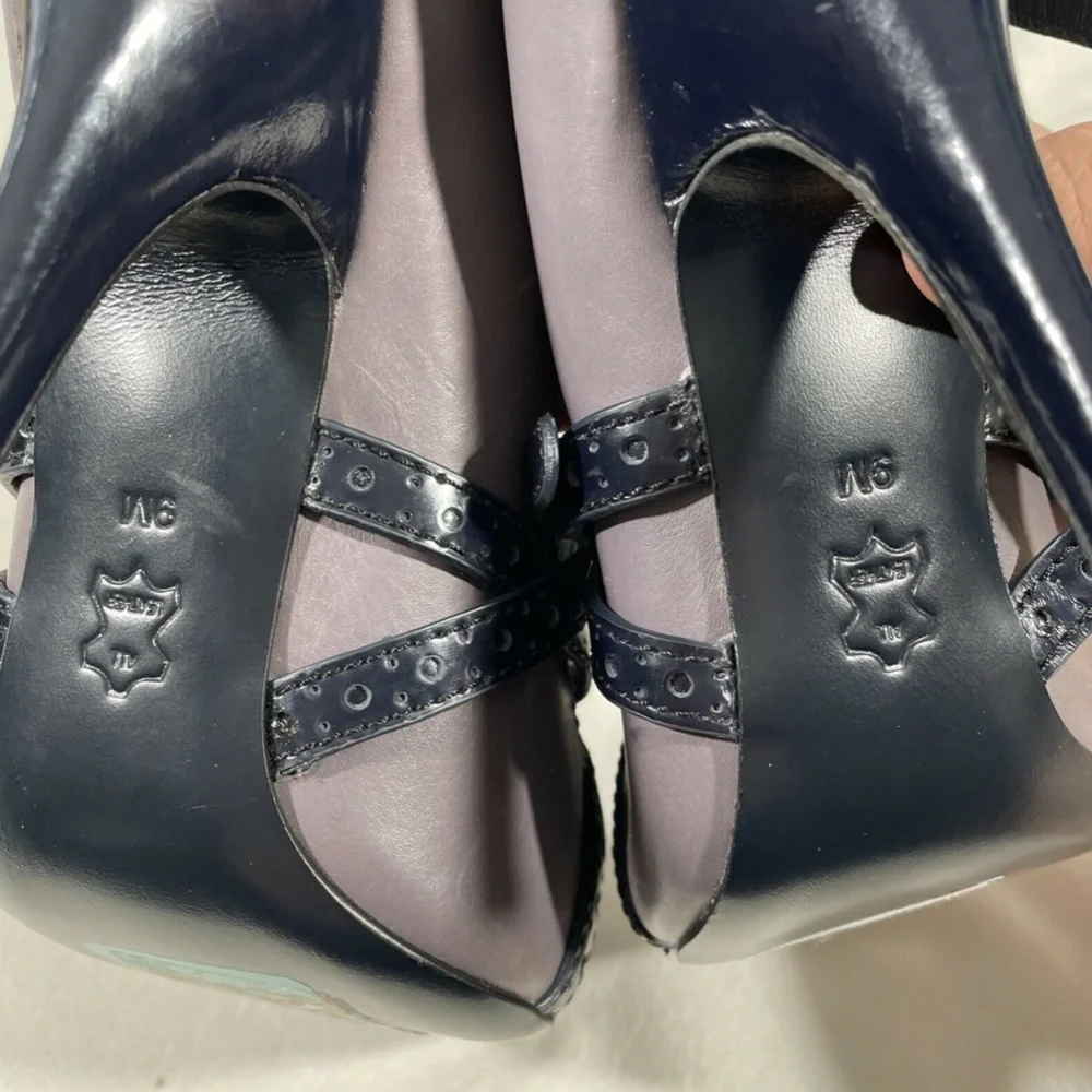 NWD [ 2 LEFT SHOES ] Tory Burch Judith Pointed Toe Strappy Pumps Navy Gray in 9M